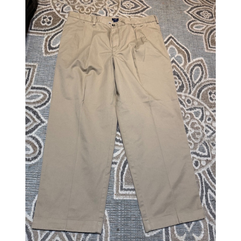 IZOD Mens Khaki Pleated Chino Pants Tan Cuffed Trousers 40x30